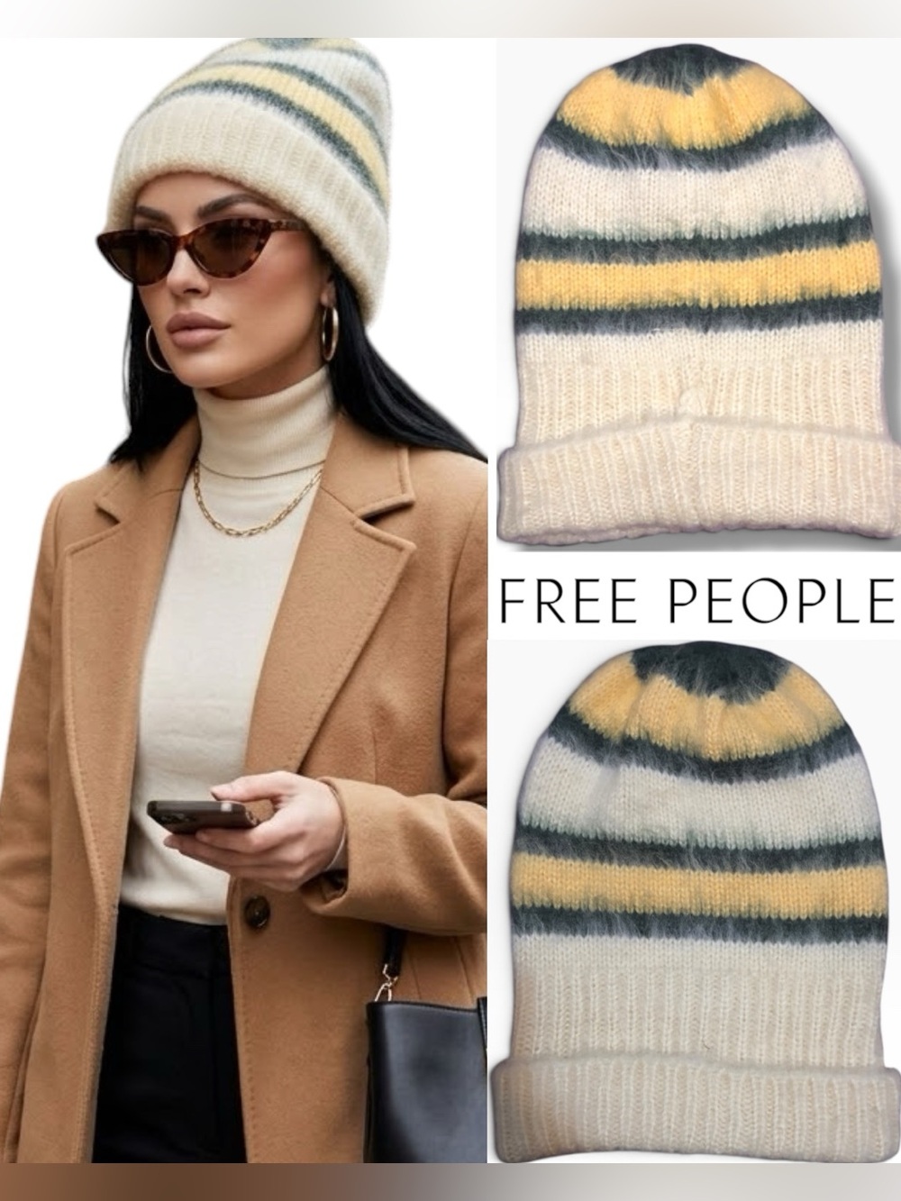 Free People | NWOT Striped Brushed Knit Beanie (One Size)